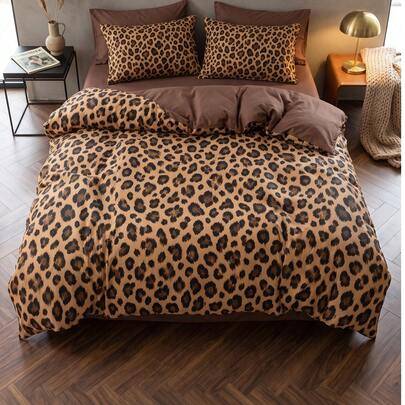 2/3-delat täckset med moccafärgat leopardmönster, mjukt, andningsbart och noppfritt, sovrumsdekor, hemtextil för alla säsonger, 1 påslakan + 1/2 örngo - Multifärgad (Multi-size)