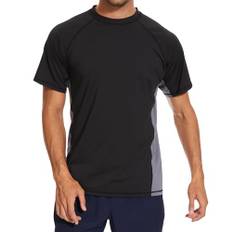 Arcweg Rash Guard män kortärmad skjorta UPF 50+ elastisk utslag väst lös passform simning topp snabbtorkande löparväst sport topp, grå ochsvart, XXL