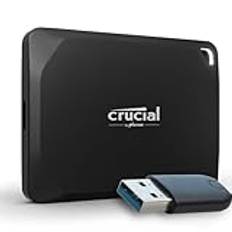 Crucial X10 Pro 4TB Bärbar Externa SSD, Upp till 2100MB/s läshastighet och 2000MB/s skrivhastighet, PC/Mac, USB C 3.2 - CT4000X10PROSSD902 & Crucial USB-C till USB-A adapter - CTUSBCFUSBAMAD