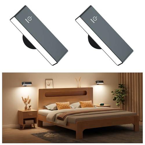YiLaie LED Vägglampa Inomhus 2 Stycken, Vägglampa Läslampa med 4000mAh Batteri, 360° Roterbar, Touch-Kontroll, dimbar, Magnetisk Vägglampa Lämplig för Sovrum, Vardagsrum, Nattduksbordslampa
