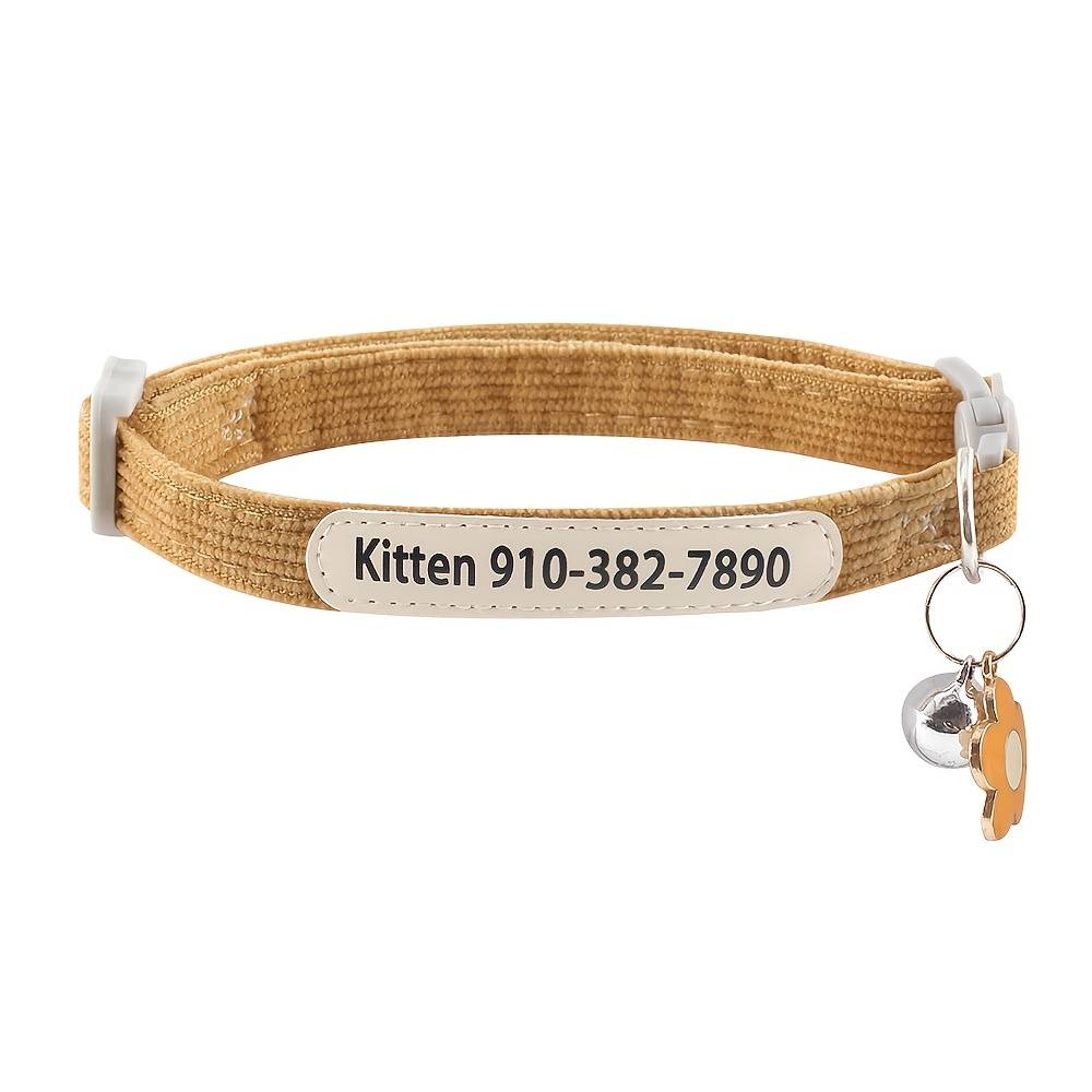 TEMU (customized) Cute Cat Collar Corduroy Cat Collar Uv Printed Customized Name And Phone Number Soft Decoration Elegant And Soft And Skin-friendly
