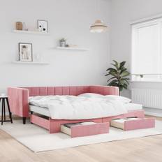 vidaXL daybed med udtræk og skuffer 100x200 cm velour lyserød