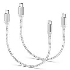 30 cm USB C iPhone laddningskabel kort [2 st.], 0,3 m MFi certifierad USB C Lightning kabel nylon USB C till Lightning datakabel USB C iPhone snabbladdningskabel för iPhone 14 13 12 11 Pro Max XS XR X