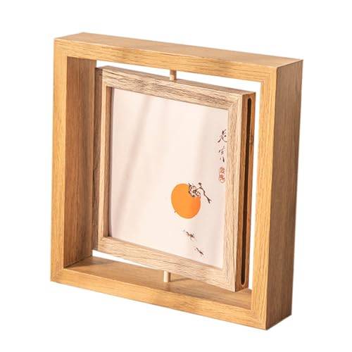 Queen-b Square Wooden Photo Frame, 360° Rotating, Stylish, Art, Tabletop, Natural, Photo Stand, Nordic Interior Decor (Beige, Large)