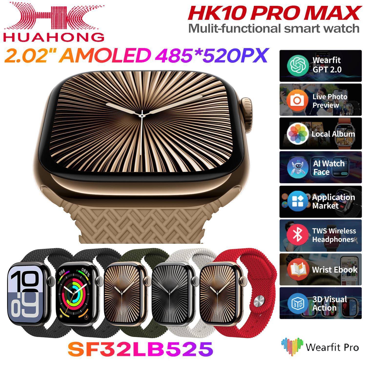 2024 HK10 Pro Max Smart Watch Series 10 Men AMOLED Video Music 3D Menu Fitness Tracker Women Series Smartwatch för IOS Android