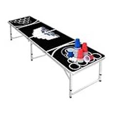 SUBTLETY ölpong bord i aluminium höjd justerbar öl pong bord set med 50 röda muggar + 50 blå muggar + 5 vita bollar vikbara beerpong festbord för drickspel kortspel (240 x 60 x 70 cm)