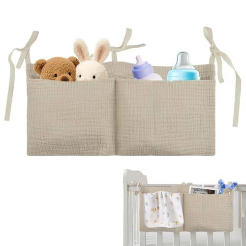 Babysäng arrangör, baby barnrum hängande sängarrangör, sängväska, leksaksväska, arrangör sidosäng baby, kaki babyblöja caddy, hängande på spjälsäng eller skötbord