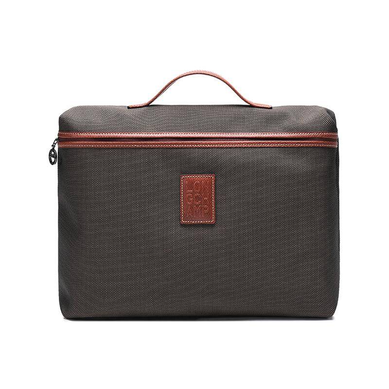 Longchamp Boxford Zipper Canvas Leather Clutch Briefcase Small Men briefcase Brown 2182080042 Brown