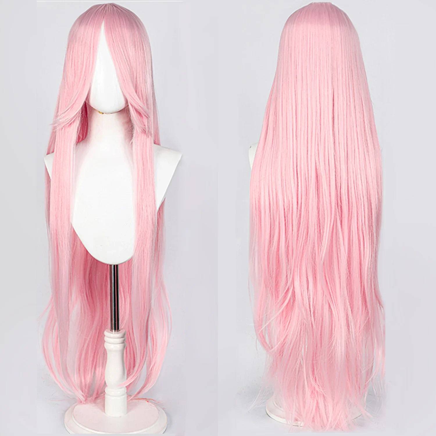 100CM Long Straight Wig With Bangs Synthetic Cosplay Wig For Women Pink Purple Cosplay Wigs For Halloween Party