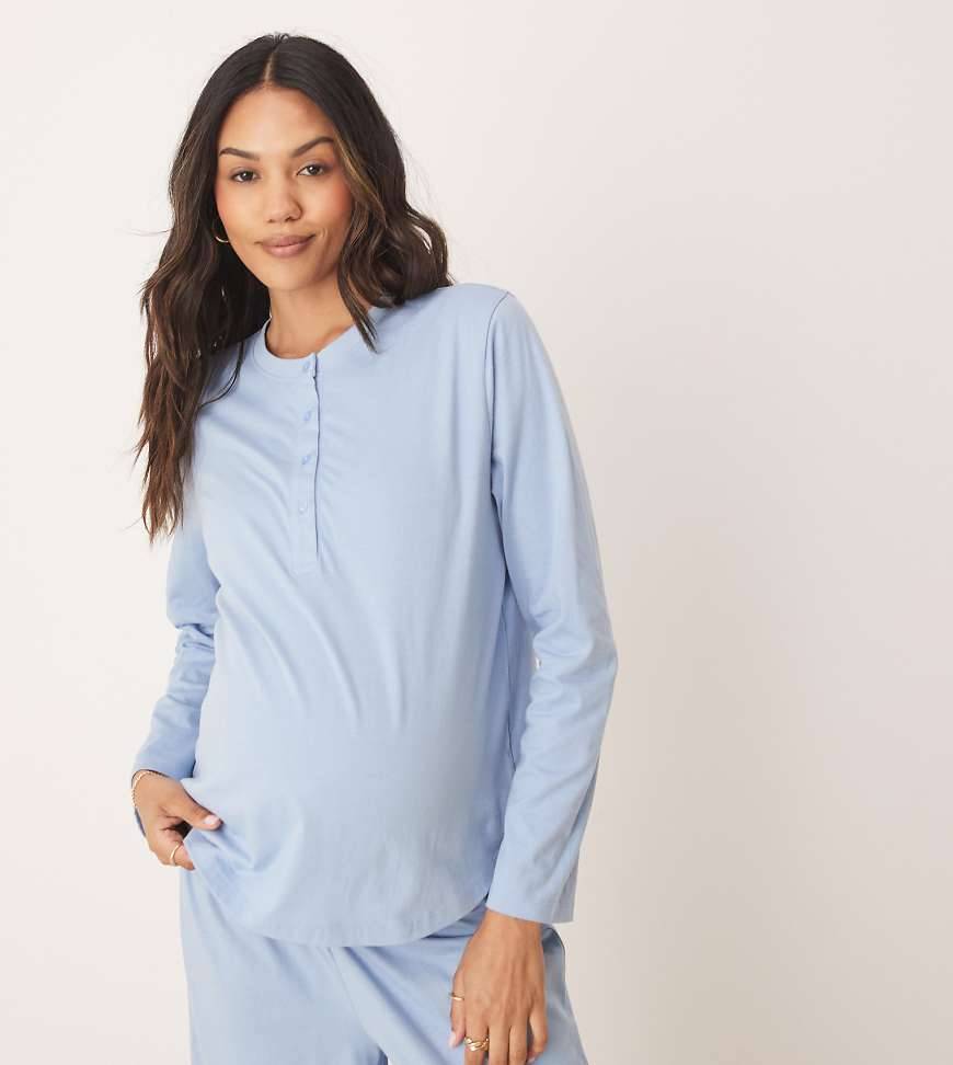 ASOS DESIGN Maternity - Mix og match - Blå Henley-pyjamasoverdel