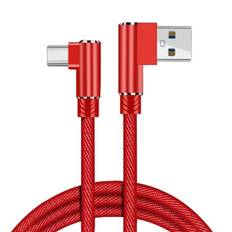 Flettet USB-C til USB-A kabel. Han-Han. Vinklet. 3m. Rød.