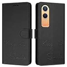 JZ Nord CE 4 Lite 5G Fall Konstläder Flip Cover Wallet [Keep Smile][Handled & Neck Strap][Korthållare] För OnePlus Nord CE 4 Lite 5G Fall - Black