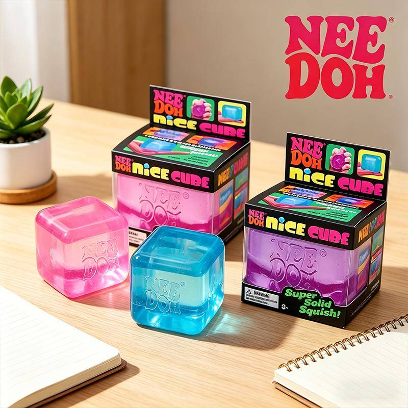 NeeDoh Nice Cube Klämleksak, Genomskinlig Långsam Återhämtning Stresslindrande Fidget-leksak för Barn & Vuxna blå