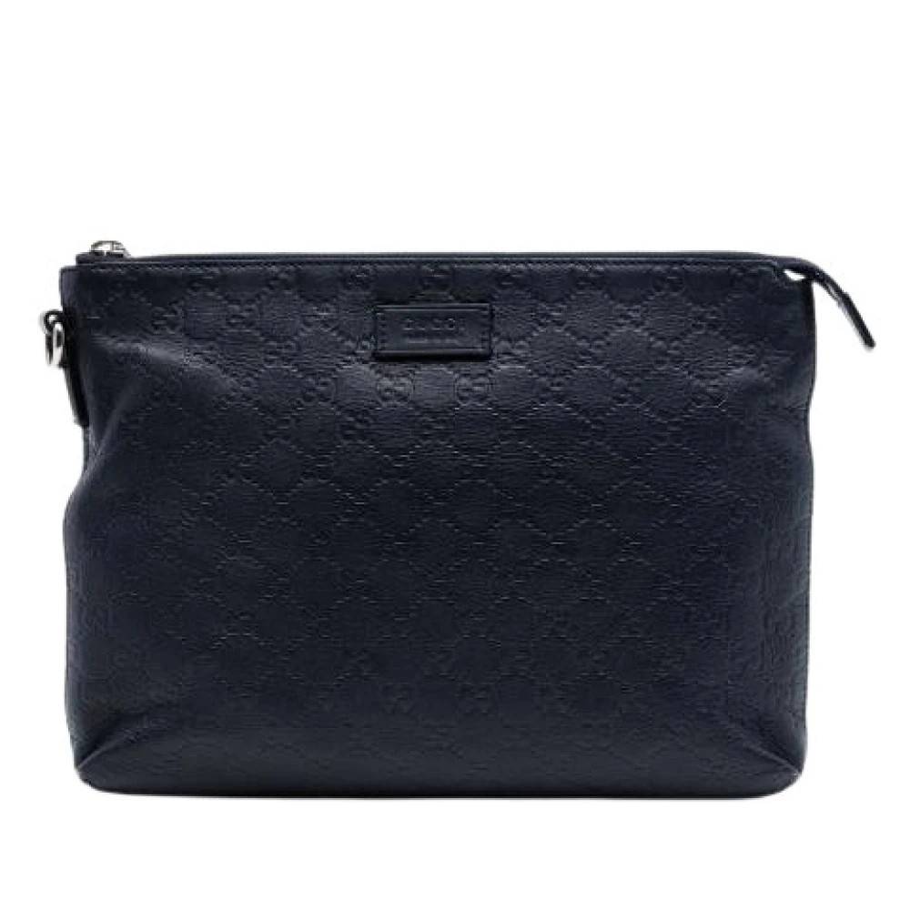 Gucci Vintage Pre-owned Embossed Leather Clutch - Vintage - Dame - Blå - ONE SIZE - Læder