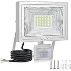 CLY Utomhus LED-strålkastare med rörelsesensor 60 W, utomhus LED-strålkastare med sensor 5 200 LM utomhusljus med rörelsesensor 6500K kall vit IP66 för trädgård, uteplats, garage, terrass