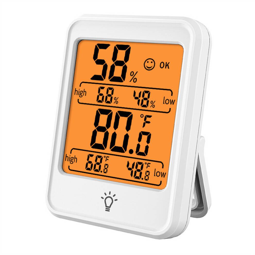 Stort baggrundsbelyst display digitalt termometer hygrometer, temperatur- og fugtighedssensor med komfortindikator til planteskolekontor drivhus, Hi