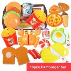 36 st barnkök låtsas spela leksaker skära frukt grönsaker mat simulering shoppingvagn huslek leksaker för barn - 18 st hamburgarset