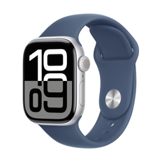 Apple Watch Series 10 4G 42mm Sølvfarvet Aluminium Case med Gummi Sportsrem (M/L) - Denim