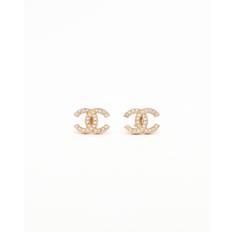 CHANEL Coco Mark Rhinestone Clip-on Earrings - Gold