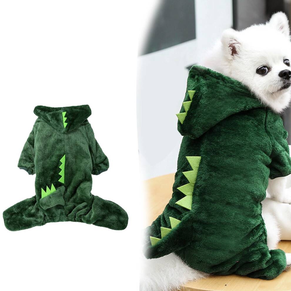 Dinosaur-hættetrøje til katte og hunde, tøj til små kæledyr, kostume til Halloween, dinosaurer og hunde, sjovt udseende, grøn M
