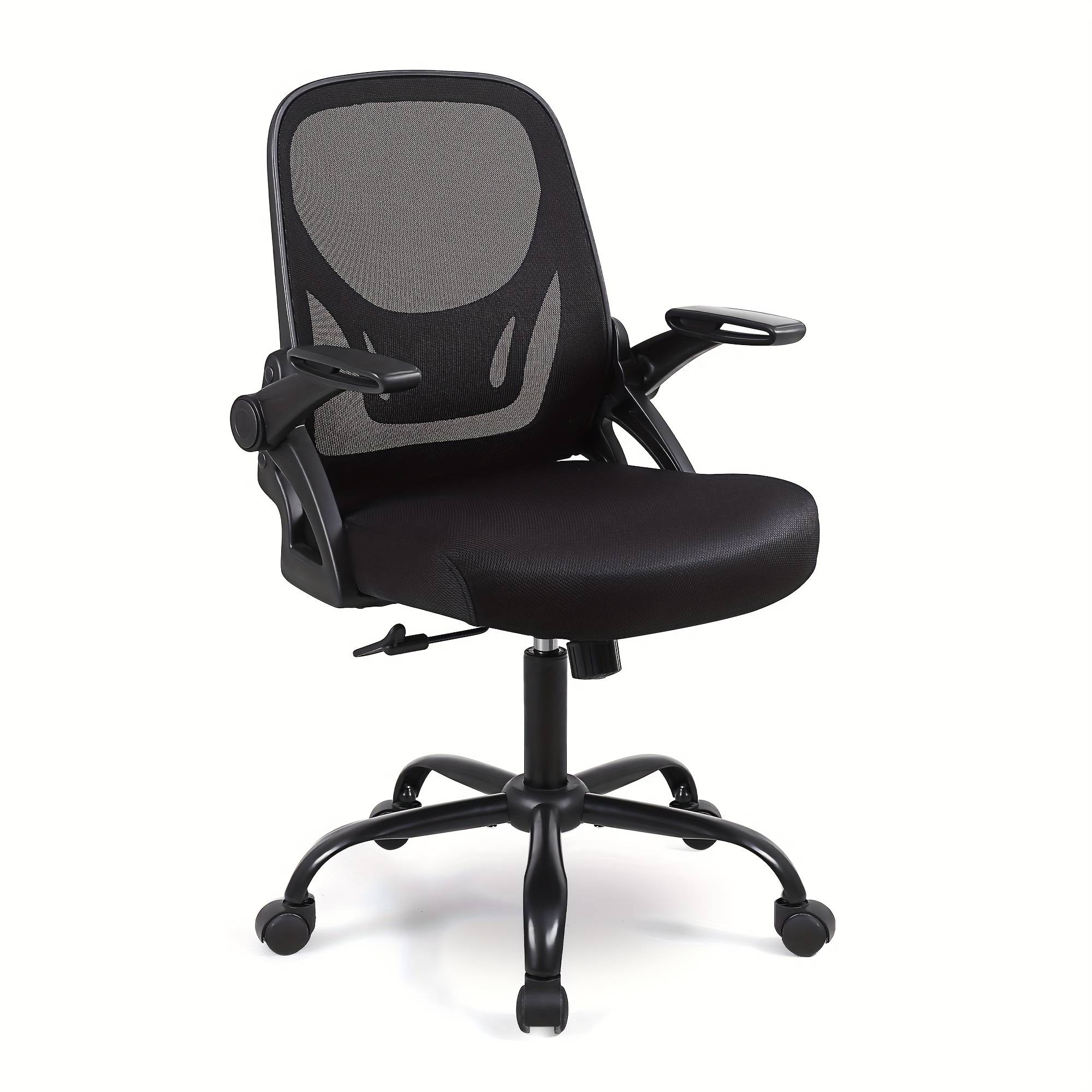 TEMU An Ergonomic Black Mesh Office Chair With Back Support And Adjustable Armrests, Adjustable Height, Golden Metal Frame, And A 5-wheel Base, Suitable For Home Or Office Desk .