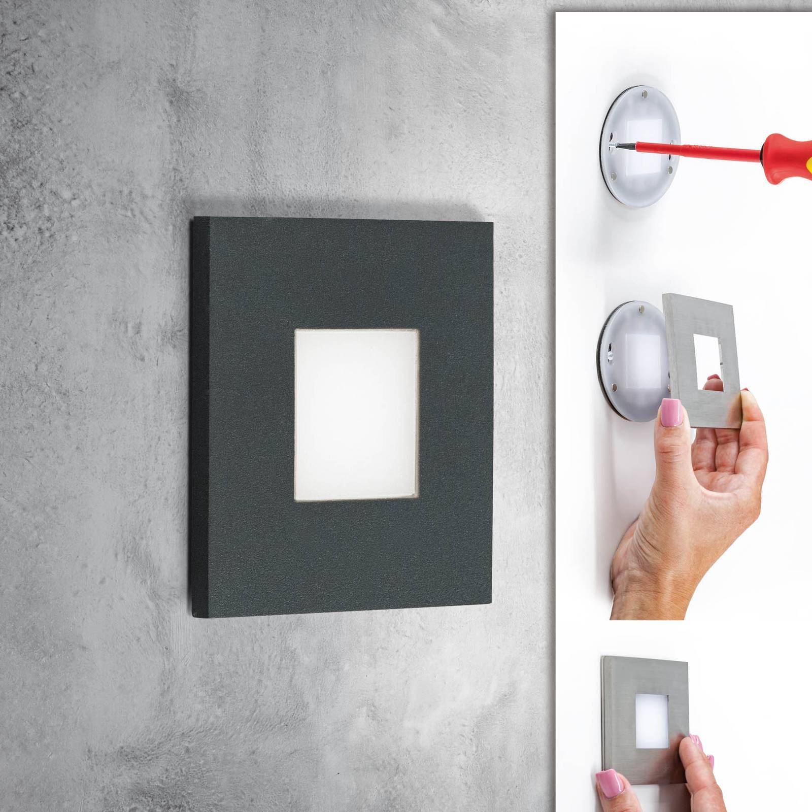 EVN LQ230 LED-vägginbyggnadslampa direkt antracit, Svart, Hall, Rostfritt stål, Modern, Inbyggnadslampor butiksbelysning