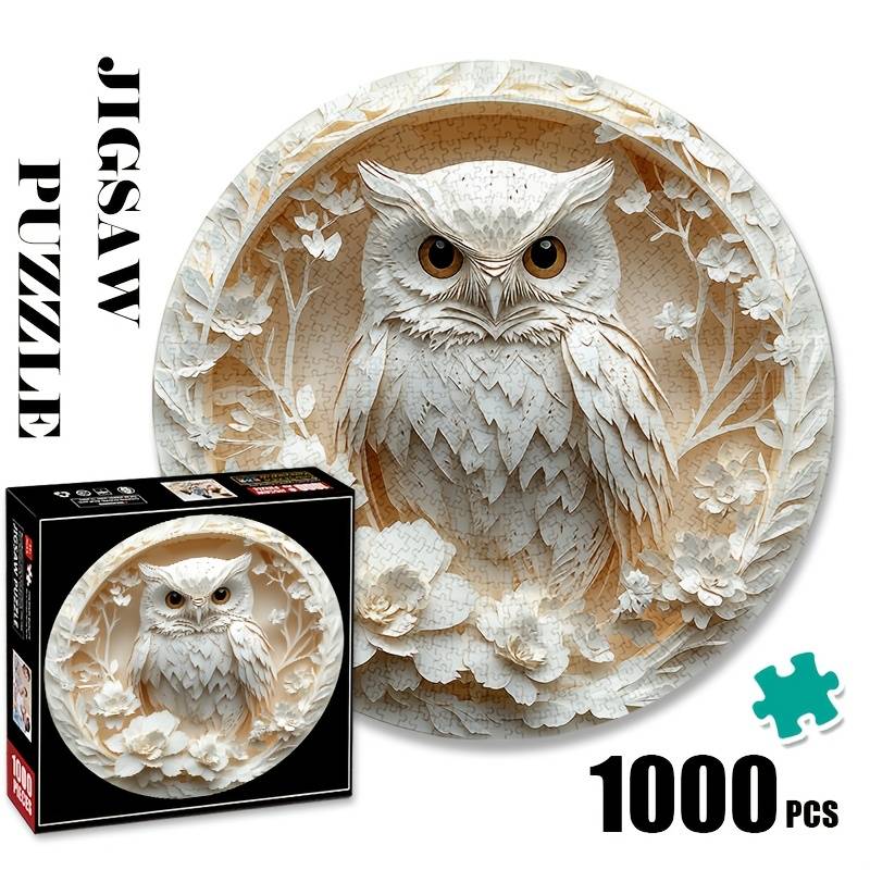 Wood-carved Owl 3d Visual 1000pcs Large Paper Jigsaw Puzzle Toy, Exquisite Game Gift, Family Interactive Game Puzzle, Diy Decoration, , Halloween, Christmas, Holiday, New Year Gift