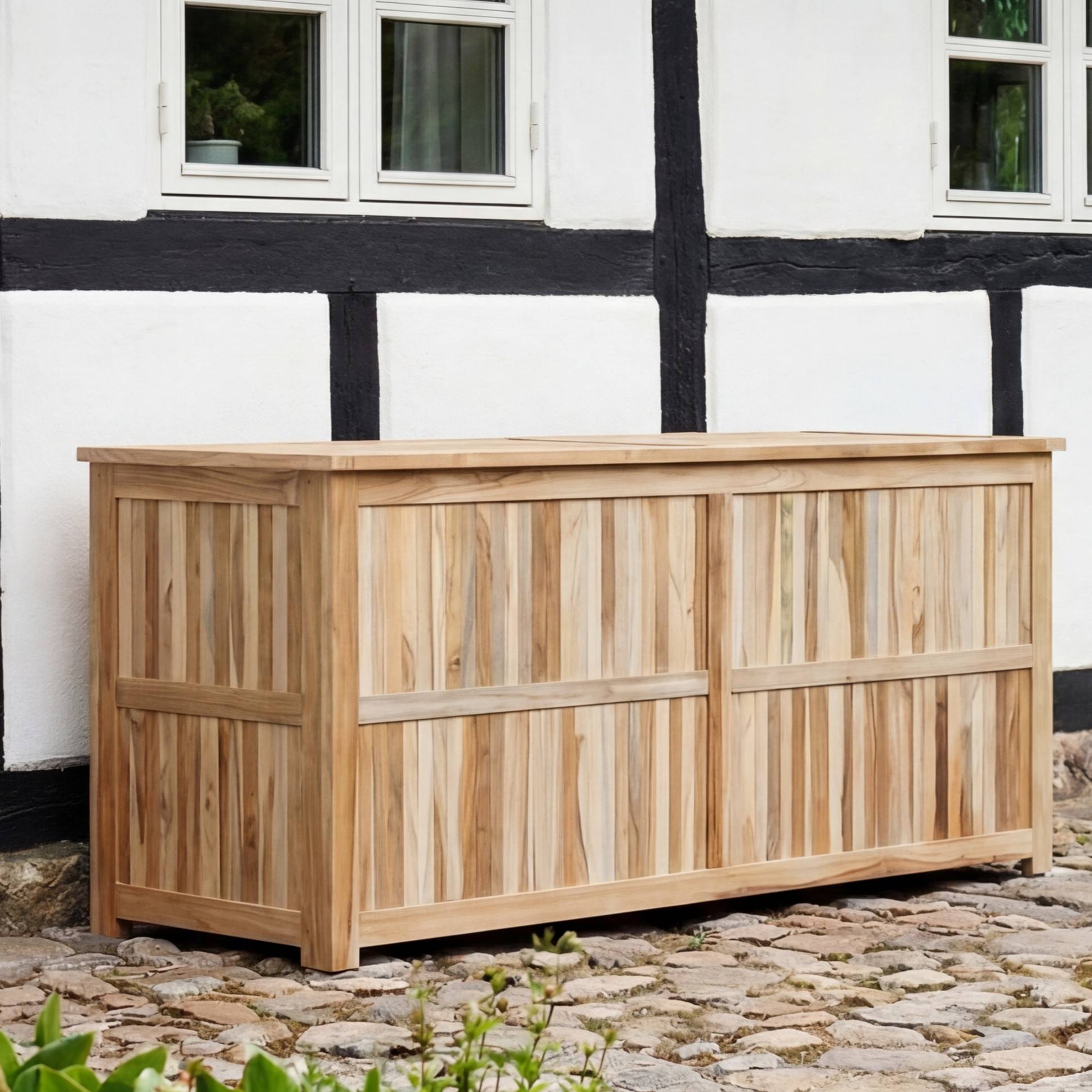Julia hyndeboks i silver teak - L:130 x B50 x H60 cm.