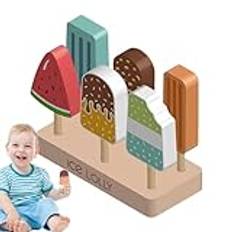 Play Ice Cream Set, Pretend Play Food Ice Lolly Pop Set, Wooden Ice Cream Toy, Ice Lolly , Pretend Play Food Toys, Easy To Use, Enjoyable, Decorative for Kids and Children