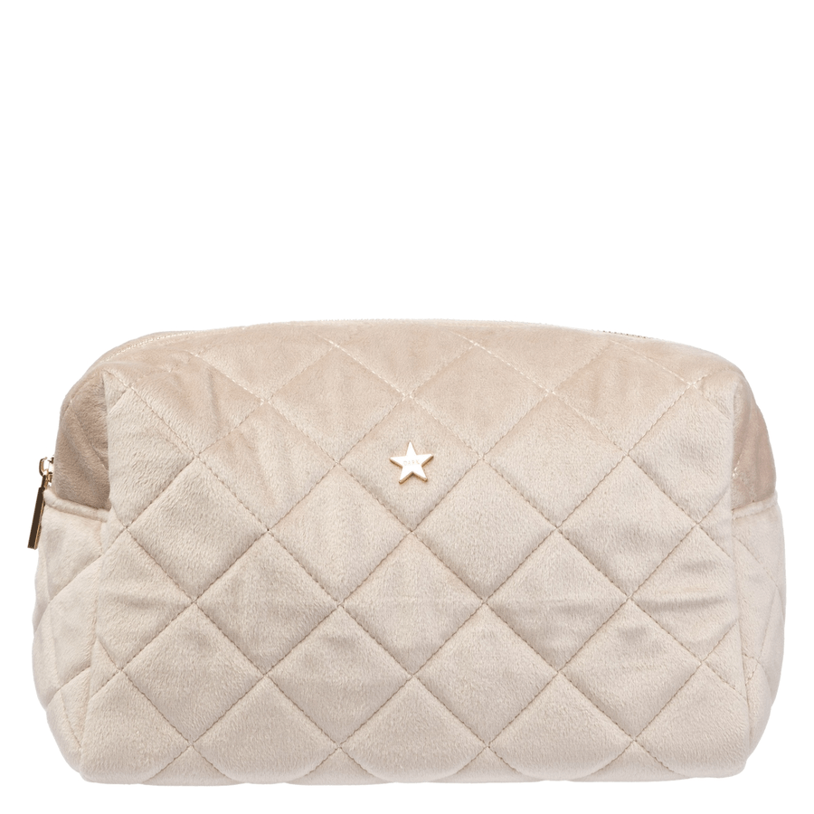 DARK Velvet Square Quilted Make-Up Pouch Large Dark Sand