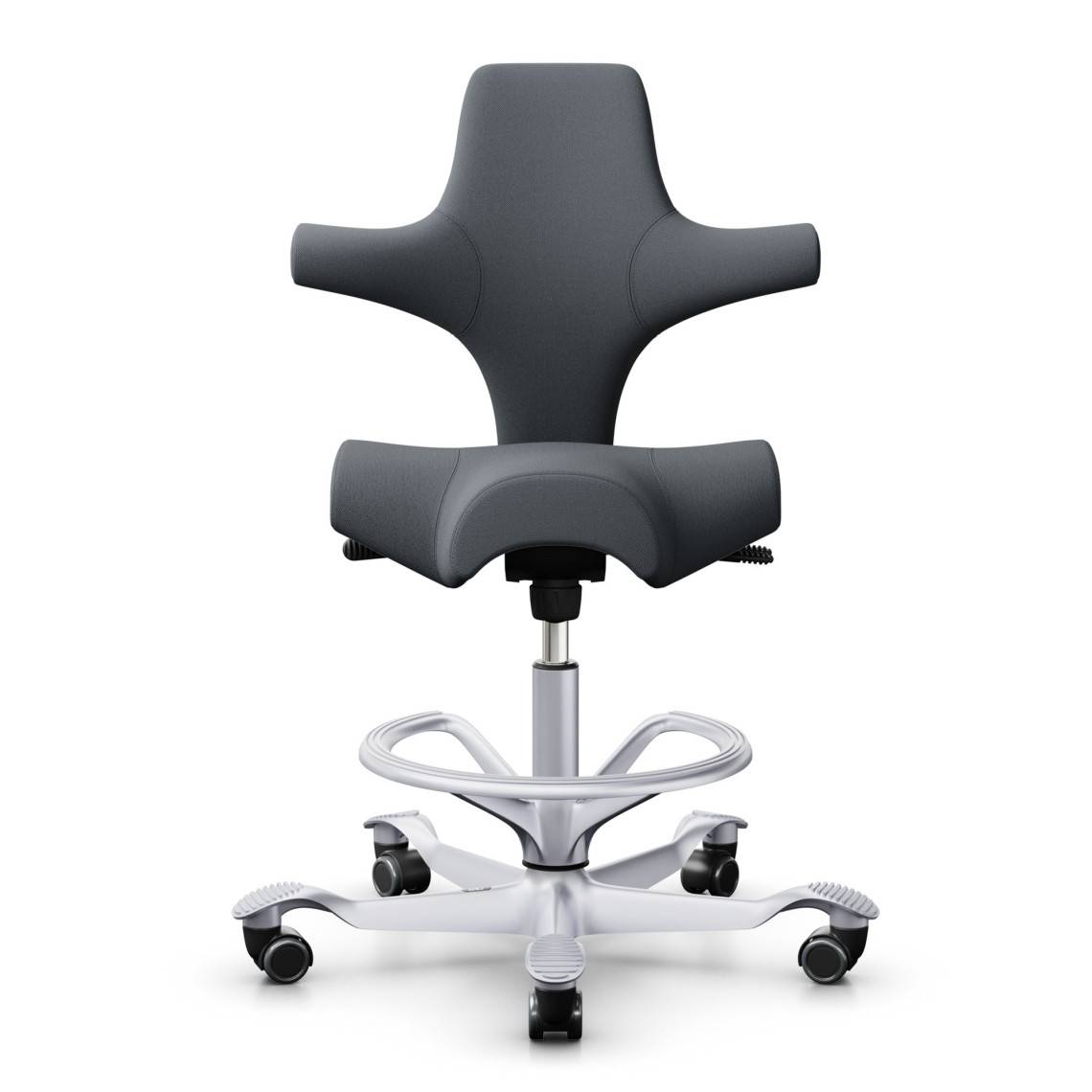 HÅG Capisco 8106, Ergonomisk kontorsstol, Färg Mörkgrå (SC60003), Underrede Silver, Liftomat 200 mm, Fotring Ja