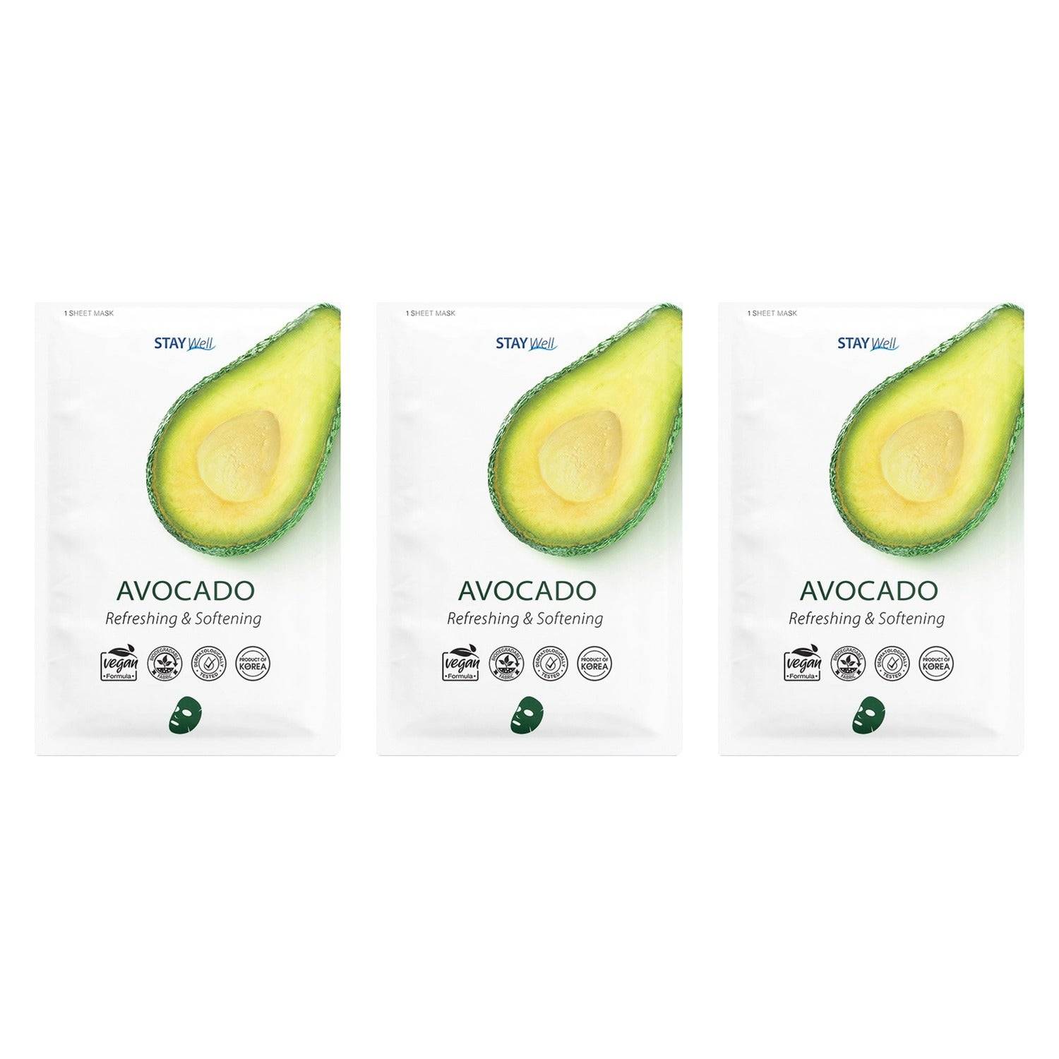 Stay Well Avocado Sheet Mask Trio 3 X Vegan Sheet Mask