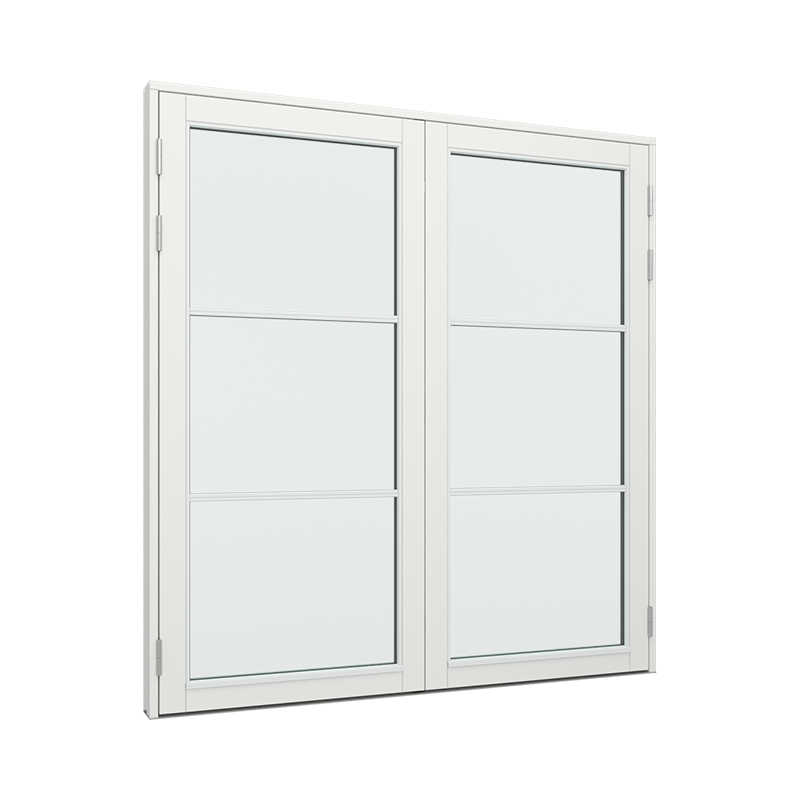 Dobbelt terrassedør med 1x3 glasfelter i hver dør.