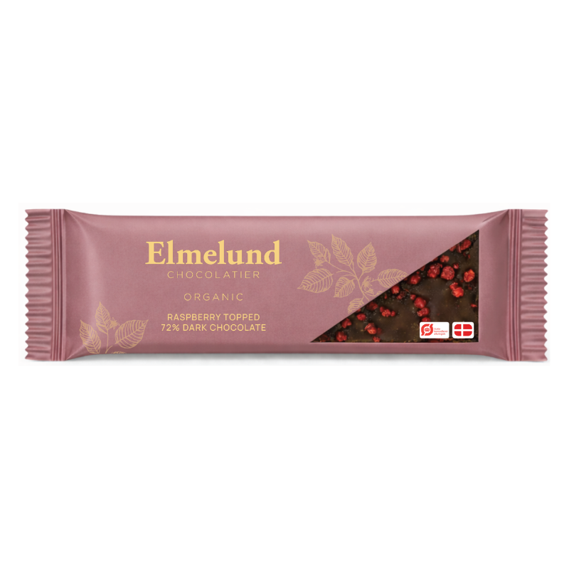 Mørk 72 % chokoladebar med hindbær | Elmelund