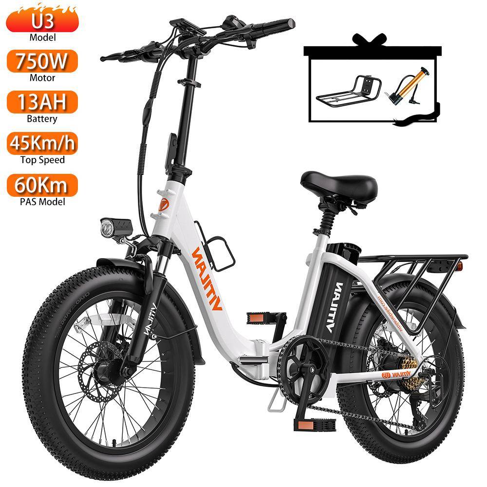 Elcykel Vitilan U3 20  Feta Däck 750W Motor Med Framkorg Topphastighet 45 km/h Vuxen E-cykel 48V 13AH LCD-display Vit vit