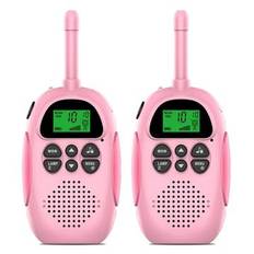 2 stk. DJ100 Walkie Talkie legetøj til børn Interphone Mini håndholdt transceiver 3 km rækkevidde UHF-radio med nøglesnor - pink + pink