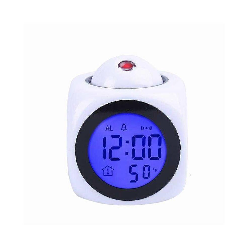 (white) Electronic Alarm Clock Multi-function Smart Projector Alarm Clock Temperature Display 12/24 Hours Living Room Bedroom