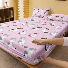 1Pc Pink Horse Unicorn Pattern Fitted Sheet, Mattress Protector, Love Valentine&#39;s Day Mattress Cover For Bed, Bed Sheet, Soft And Breathable, For All - Pink - Multi-size