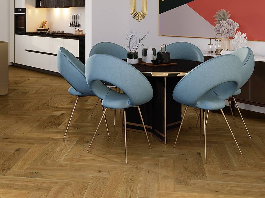 Stavparkett med klicksystem - Borstad Mörk Ek Rustik med mattlack - Bredd 130 mm Varuprover