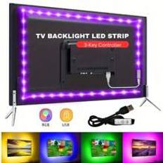 1pc TV Backlight LED Strip,1m-15m/3.3ft-50ft RGB Light USB 5v Powered 3-Key Control Seven Color Strip Light For Room/Party Decoration TV Monitor Background Lighting (No Remote Control)