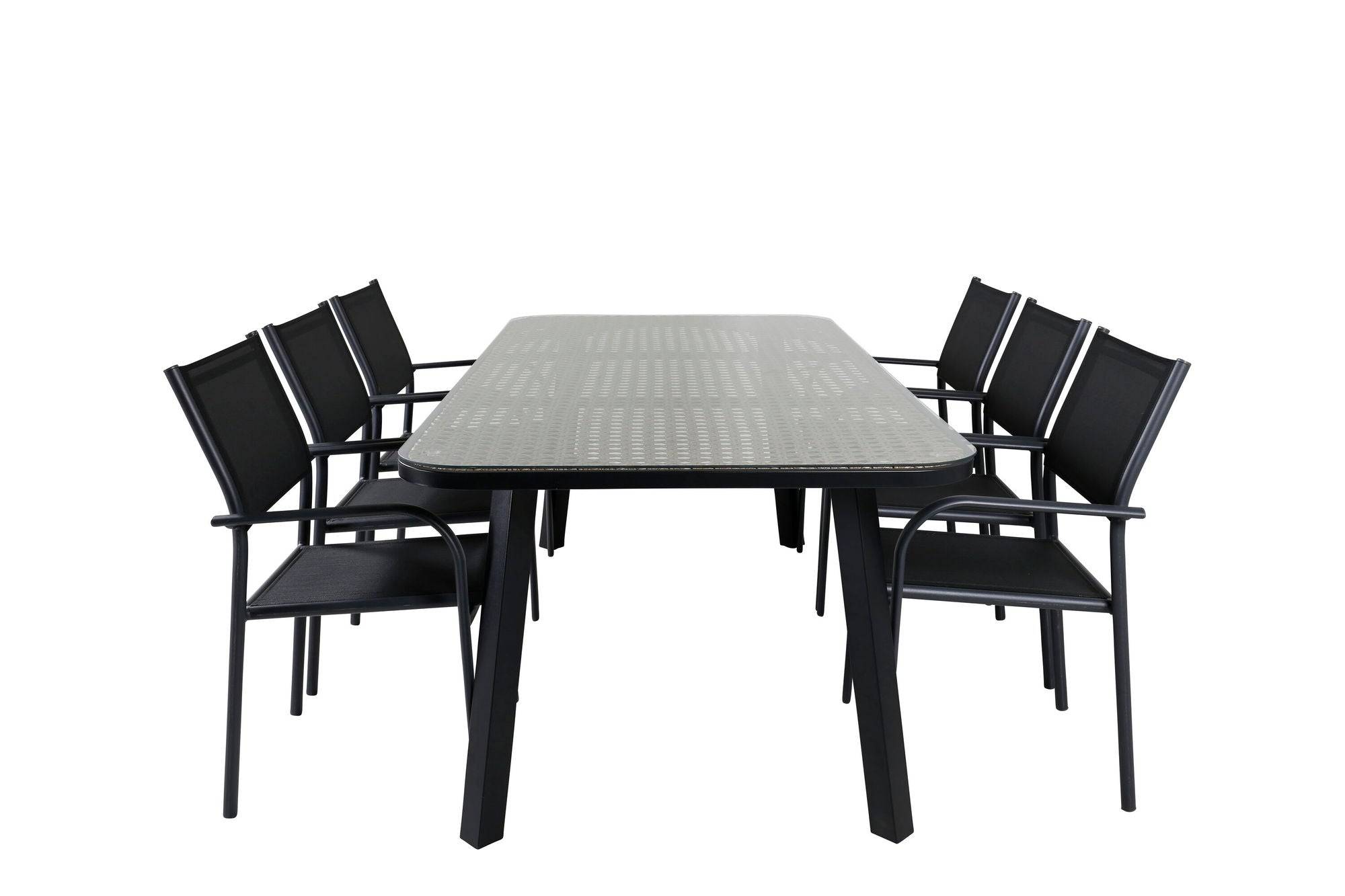 Venture Home Paola spisebord - Black Steel / Nature Wicker - 200*100+Santorini Arm stol (Stackable) - Black alu / Black Textilene_6
