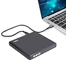 Extern DVD-enhet, YOYOCO USB 2.0 bärbar CD-spelare USB-brännare för bärbar dator, dator, stationär CD-ROM, kompatibel med Win10, 8, 7, Mac OS 10.3 (Svart)