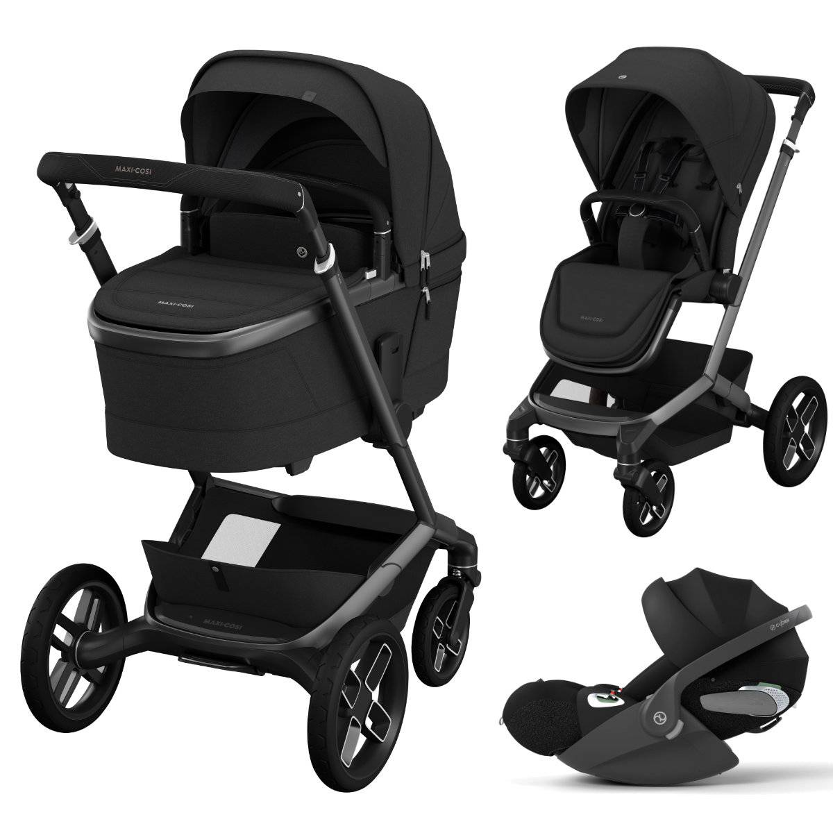 Maxi Cosi Fame 3-in-1 Stroller Set incl. Cybex Cloud T i-Size Car Seat - Twillic Black