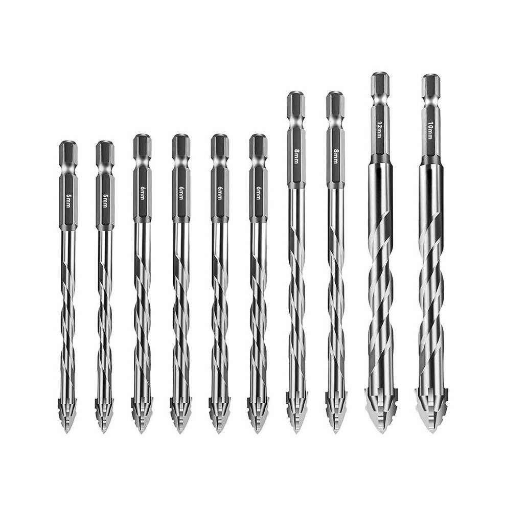 10Pcs New Four-Flute Sawtooth Eccentric Drill Bit Size 5/6/8/10/12mm,for Wood Marble Metal Glass Ceramic Wall Tiles A