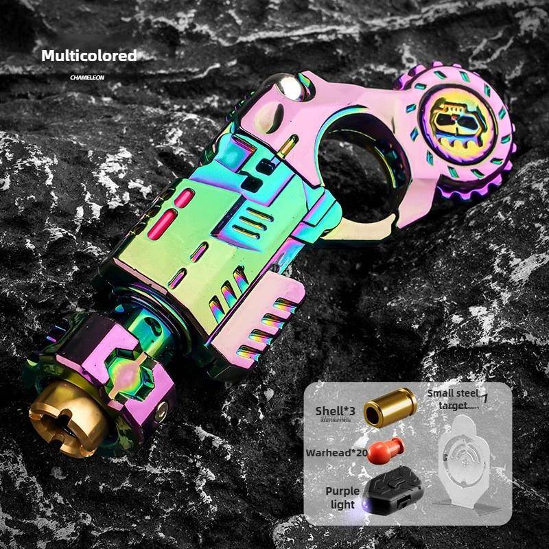 Skjutande Legering Leksakspistol Set Stresslindring Fidget Sensorisk Leksak Mini Finger Snurra Topp EDC Skrivbordsgadget Gåva för Tonårspojkar