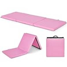COSTWAY 180 x 60 x 5 cm mjuk golvmatta vikbar, gymnastikmatta, bärbar, yogamatta, vattenavvisande, gymnastikmatta, halkfri, fällmatta, fitnessmatta (rosa)
