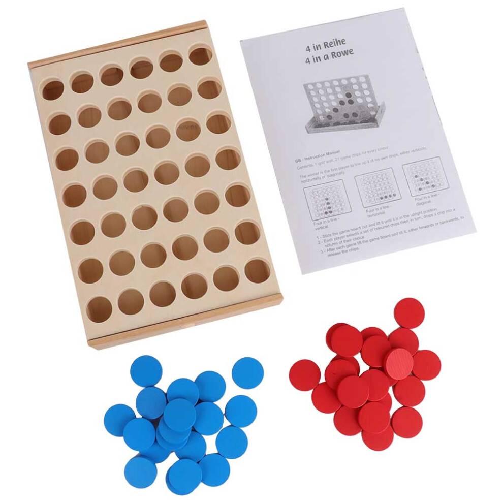 Familie brætspilsæt til børn og voksne, klassiske Connect4Game træstrategibrætspil med tovejs skydedørsdesign, robust og holdbart naturtræ
