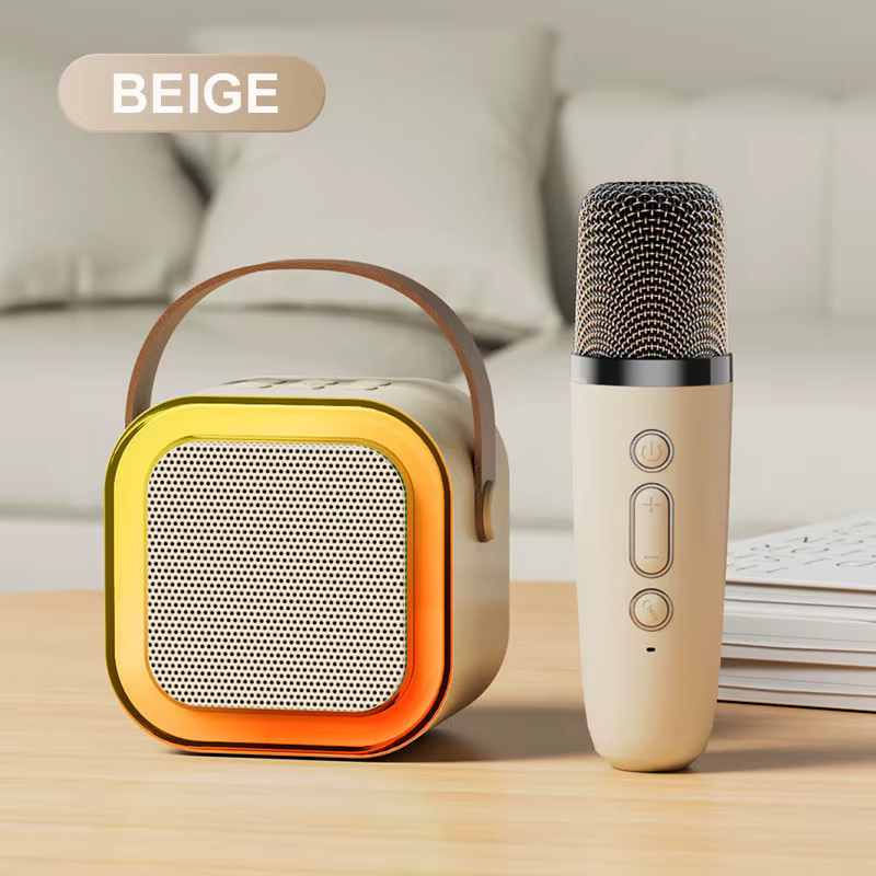 Karaokehøjttaler med Bluetooth og Trådløs Mikrofon Beige