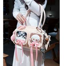 Japanskt element Nytt Pu-läder svart band rosett Transparent docklokomotiv Ltabag Stor kapacitet Casual Enkel flickor Shopping axelväska - Rosa