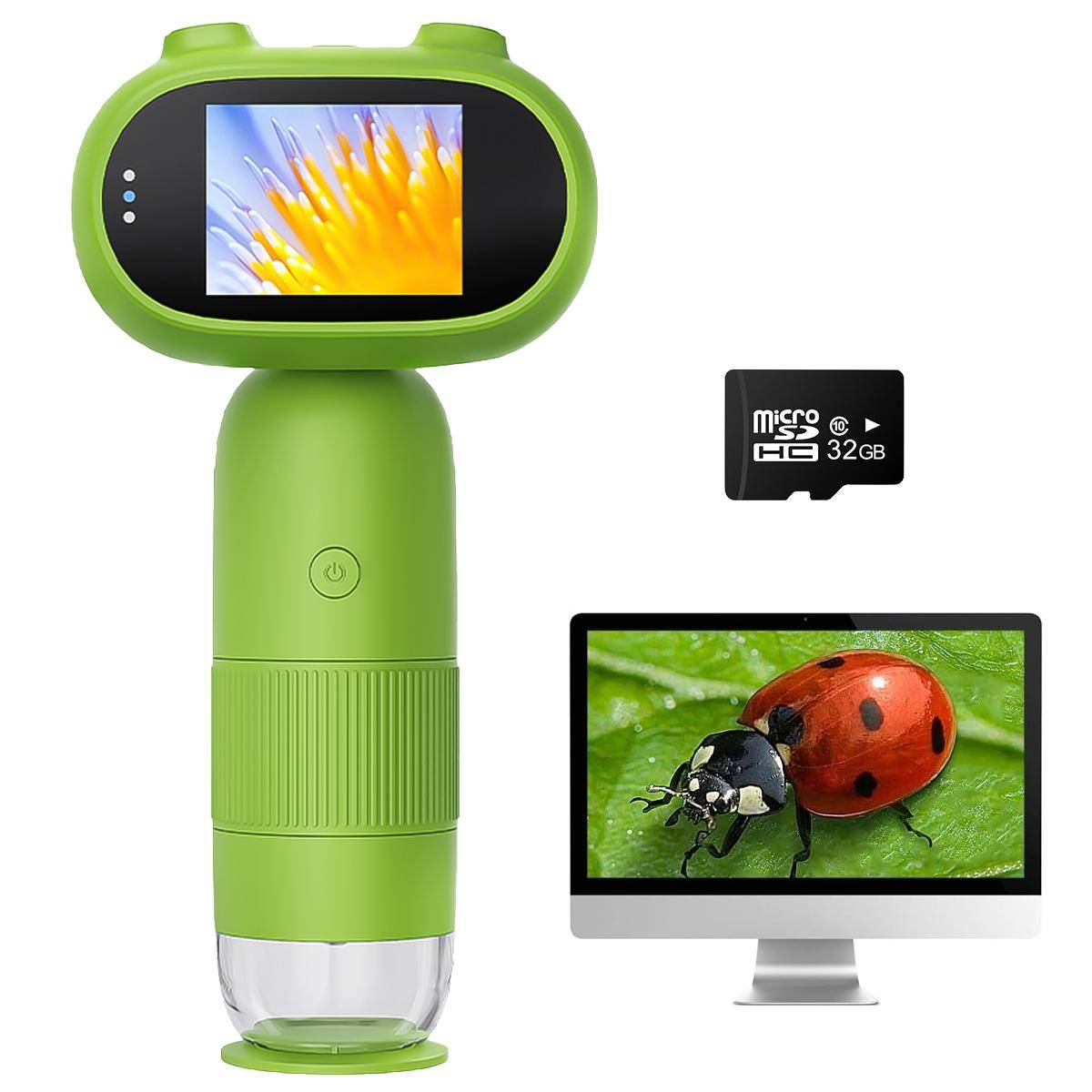 KENTFAITH Mini Handheld Microscope for Kids, 1000x Zoom 8 Adjustable LED Lights PC Compatible